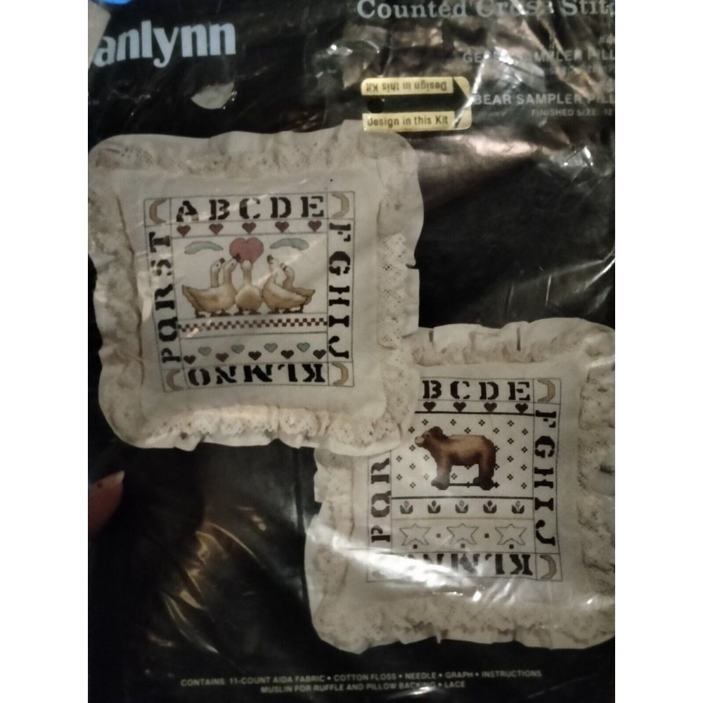 Janlynn Counted Cross Stitch # 40-51 And 40-52 Geese And‎ Bear Sampler Pillows